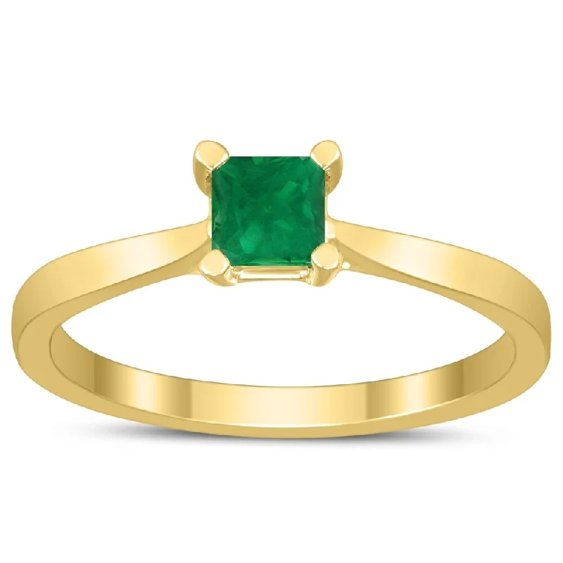 Women’s eternity ring-Square Princess Cut 4MM Emerald Solitaire Ring in 10K Yellow Gold