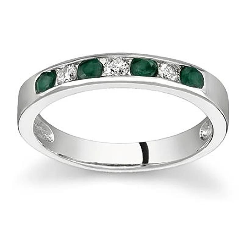 Women’s modern ring-Emerald and Diamond Stackable Channel Ring