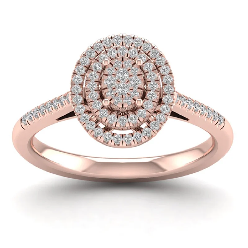 Women’s wedding band ring-De Couer 10k Rose Gold 1/4ct TDW Diamond Cluster Ring - Pink