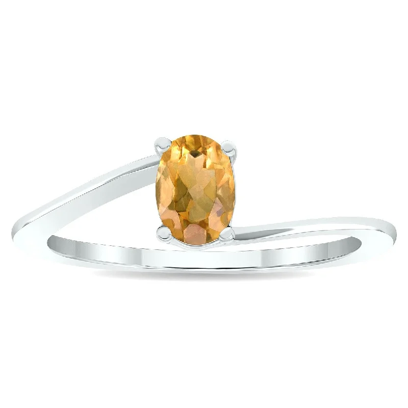 Women’s anniversary ring-Women's Solitaire Citrine Wave Ring in 10K White Gold