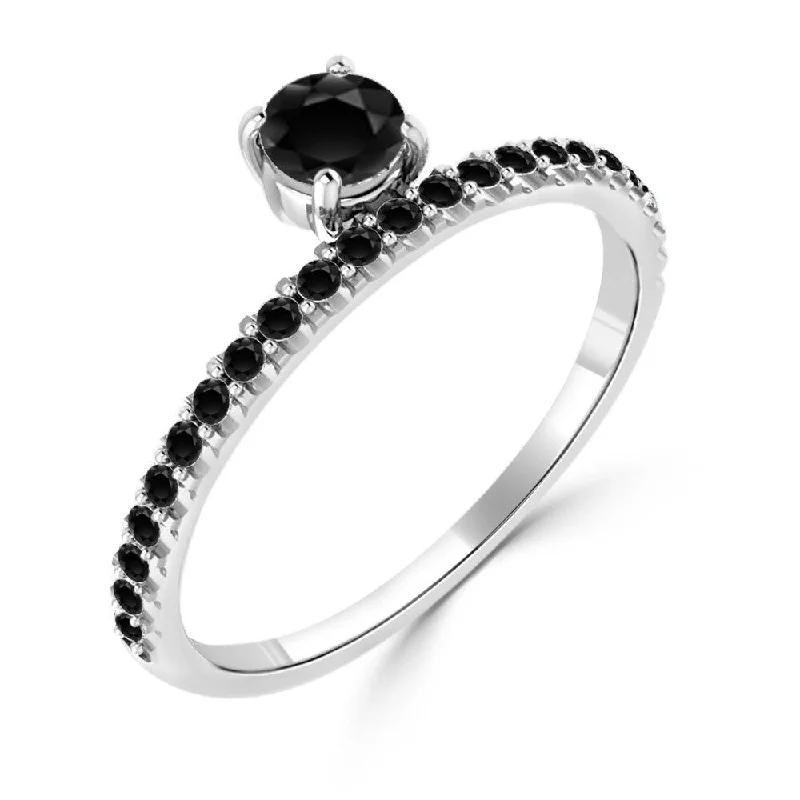 Women’s silver ring-Auriya 1/2ctw Stackable Modern Black Diamond Ring 10K Gold