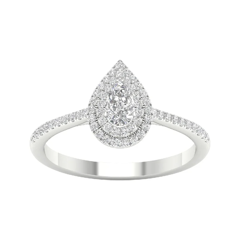 Women’s heart-shaped ring-3/8ct TDW Diamond Pear Shape Double Halo Ring in 10k Gold by De Couer