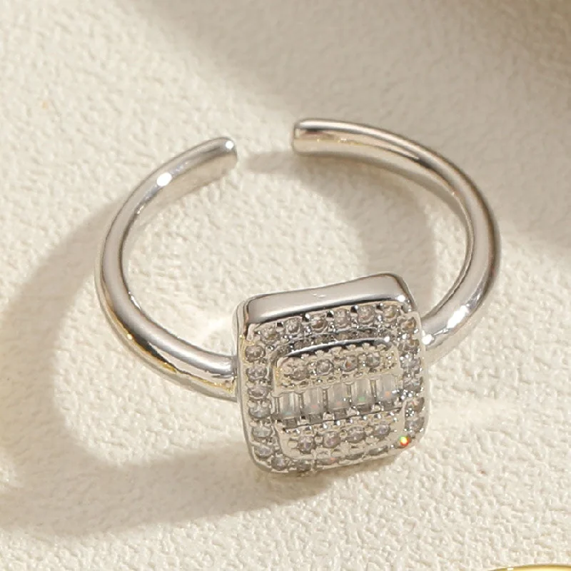 Square Zircon Ring Real White Gold