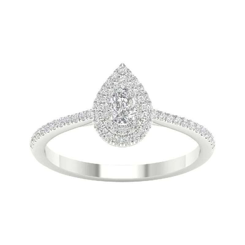 Women’s gold band ring-1/3ct TDW Diamond Pear Shape Double Halo Ring in 10k Gold by De Couer