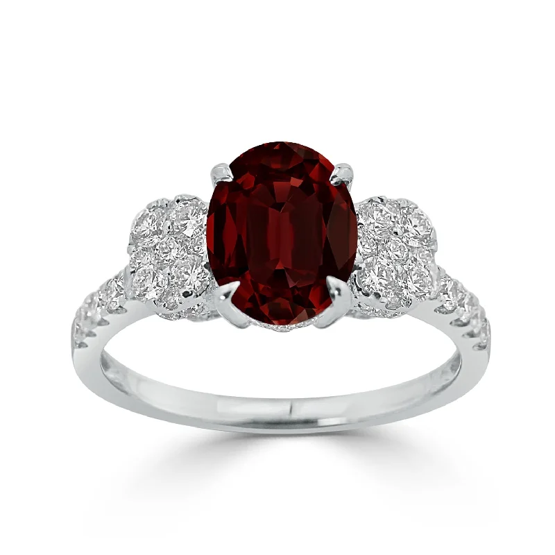 Women’s rose-cut diamond ring-Auriya 2 1/2ct Oval-cut Red Garnet and Diamond Ring 3/4ctw 18K Gold