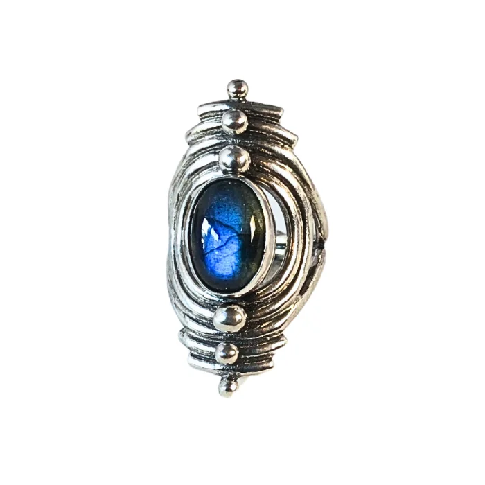 Women’s diamond band ring-Silver + Labradorite Portal Ring