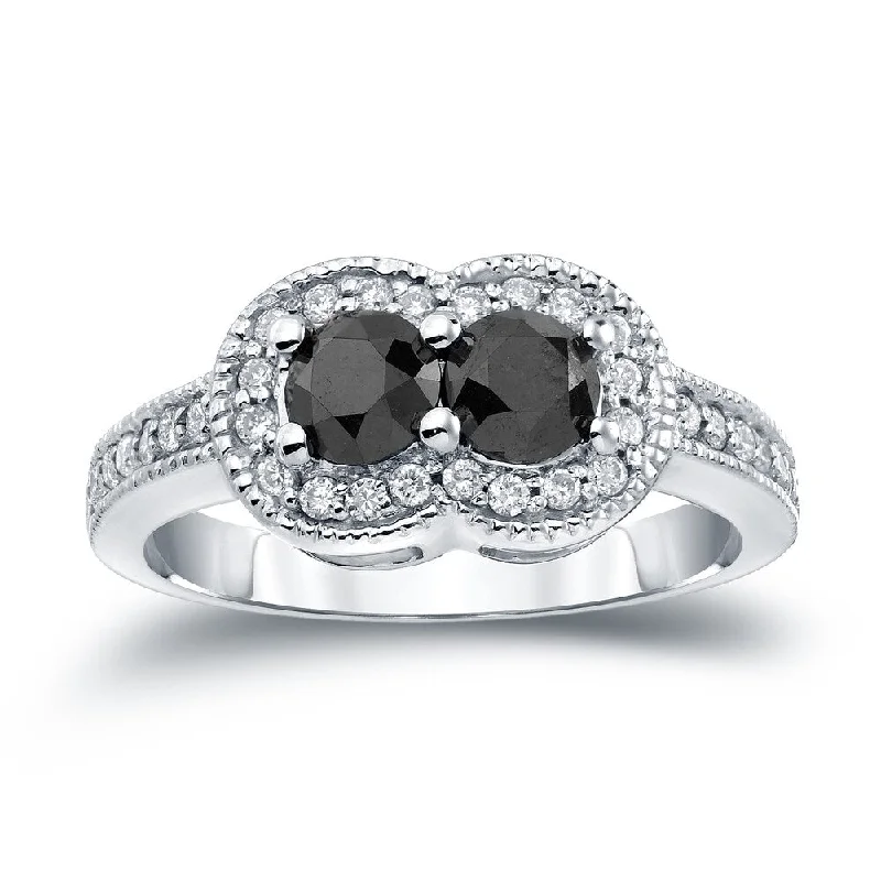 Women’s modern ring-14k Gold Modern Round 1ct TDW 2-Stone Black Diamond Ring by Auriya