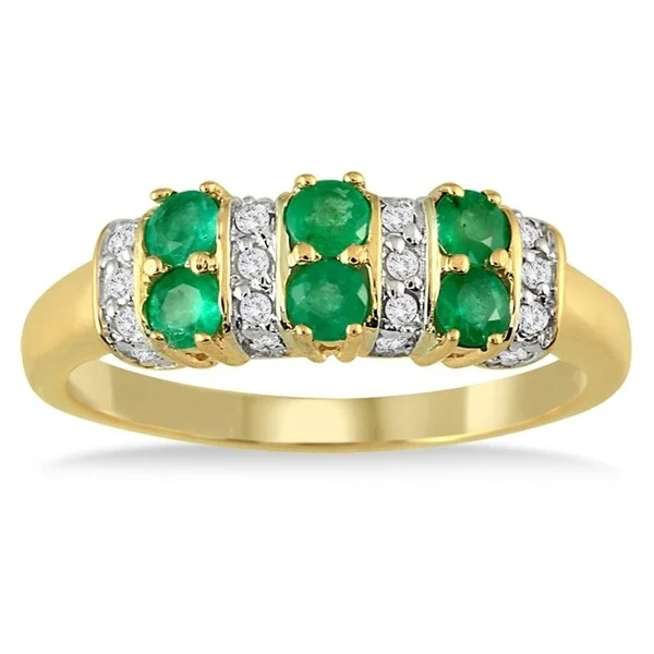 Women’s anniversary ring-Six Stone Emerald and Diamond Ring 14k Yellow Gold