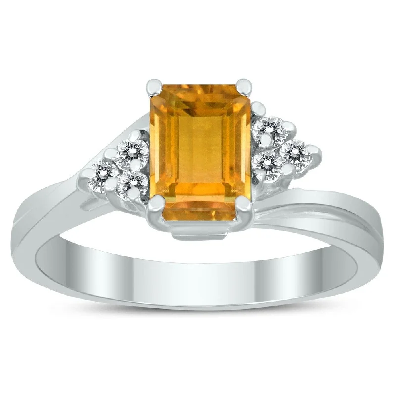 Women’s emerald-cut ring-7X5MM Citrine and Diamond Twist Ring in 10K White Gold