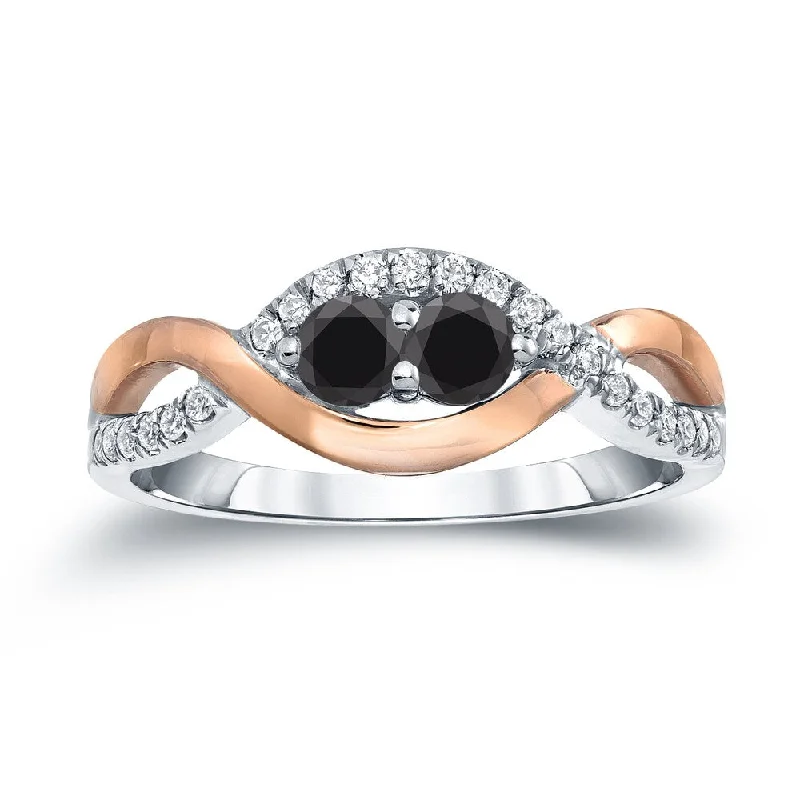 Women’s black diamond ring-14k Two-Tone Rose Gold 1/2ct TDW 2-Stone Black Diamond Ring by Auriya