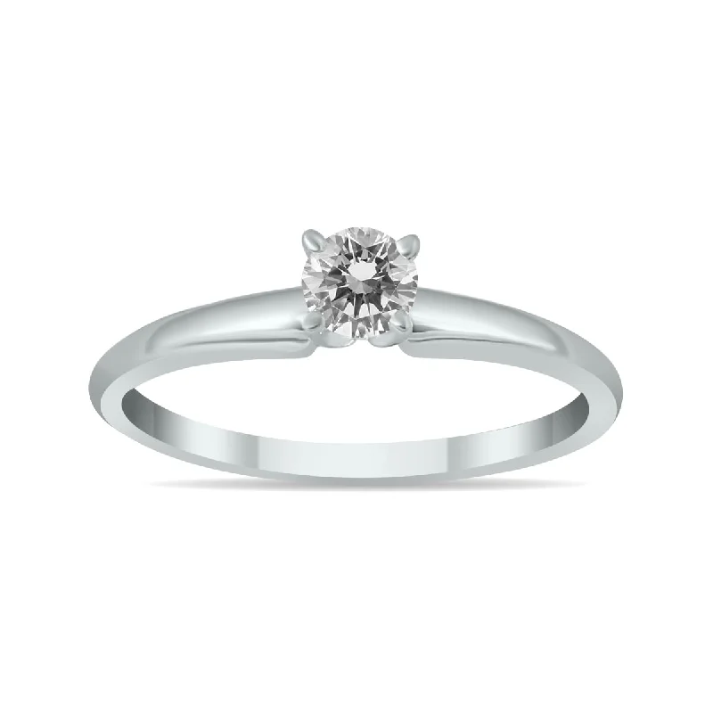 Women’s round diamond ring-Marquee 1/10 Carat Round Diamond Solitaire Ring in 14K White Gold