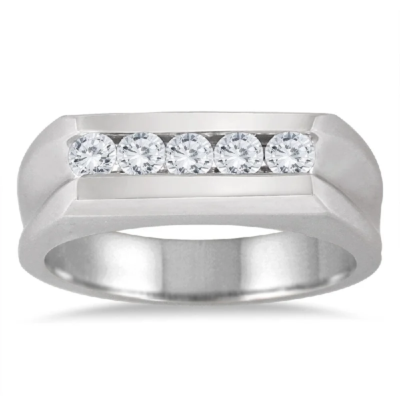 Women’s gemstone cluster ring-1/2 Carat TW 5 Stone Men's Channel Set Diamond Ring in 10K White Gold