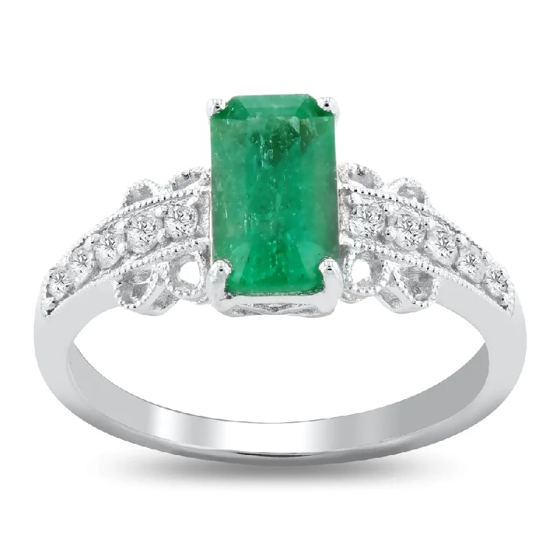 Women’s dainty ring-Auriya 14k White Gold 1 1/3ct Emerald and 1/5ct TDW Diamond Ring