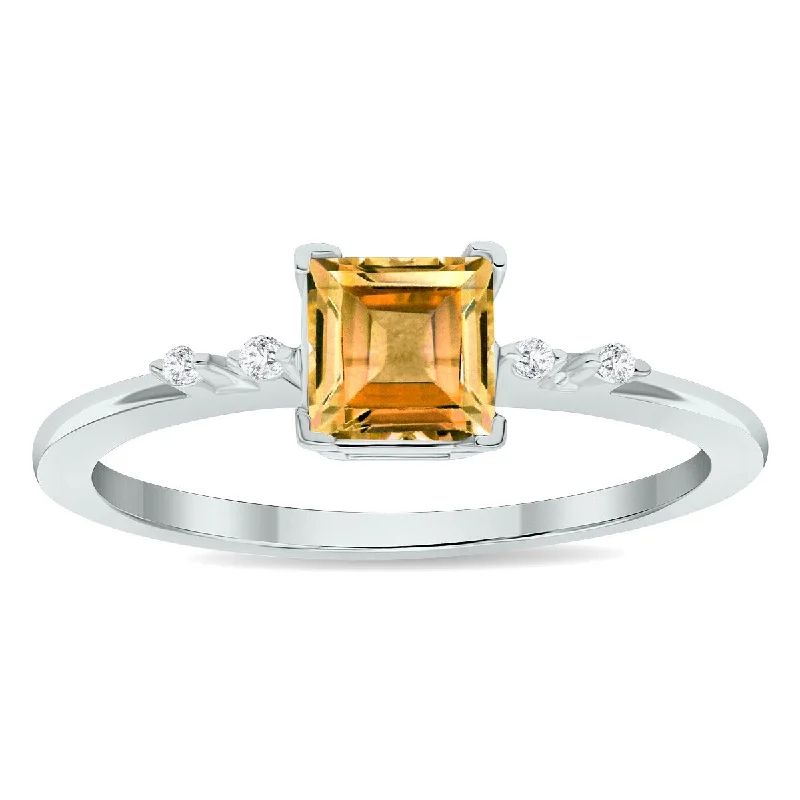 Women’s vintage-style ring-Women's Citrine and Diamond Sparkle Ring in 10K White Gold