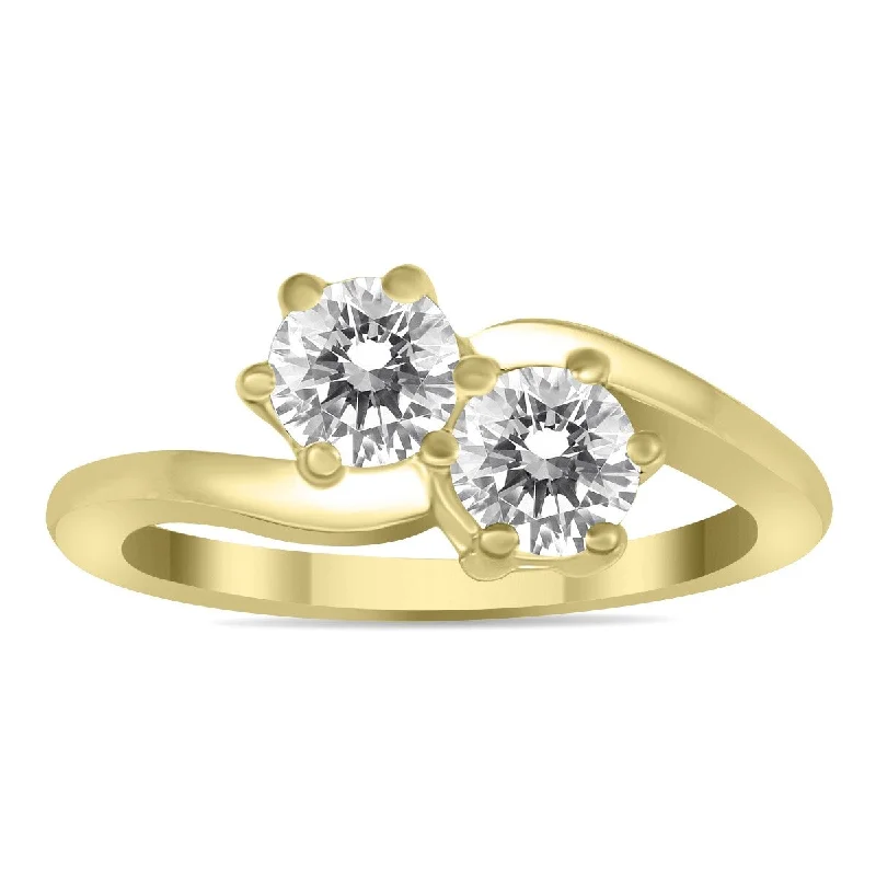 Women’s engagement ring set-Marquee 1 Carat TW Two Stone Diamond Ring in 10K Yellow Gold