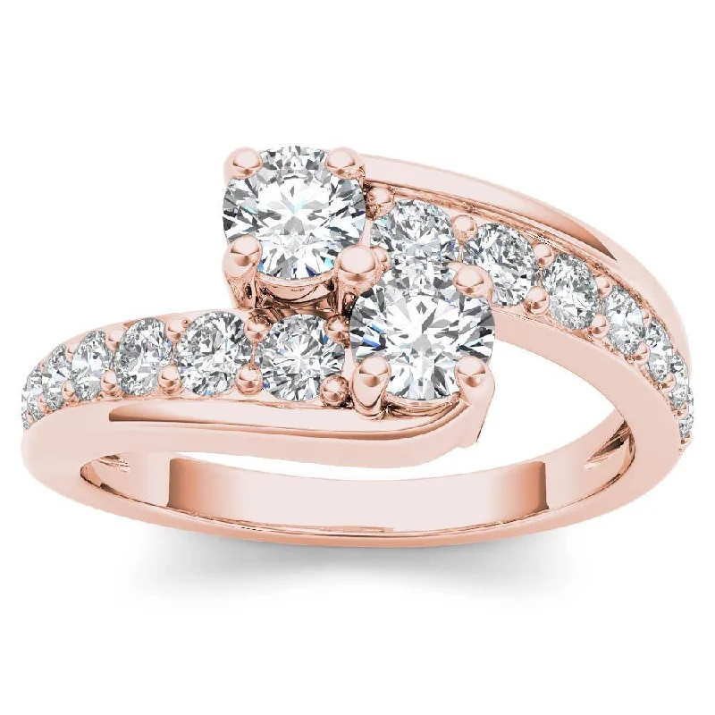 Women’s simple band ring-De Couer 14k Rose Gold 1ct TDW Two-Stone Diamond Bypass Ring - Pink