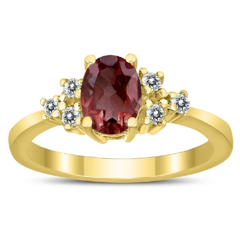 Women’s moissanite ring-7X5MM Garnet and Diamond Regal Ring in 10K Yellow Gold