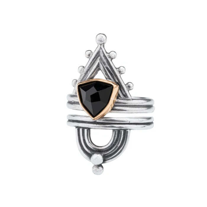 Women’s diamond halo ring-Onyx Ascension Ring Set