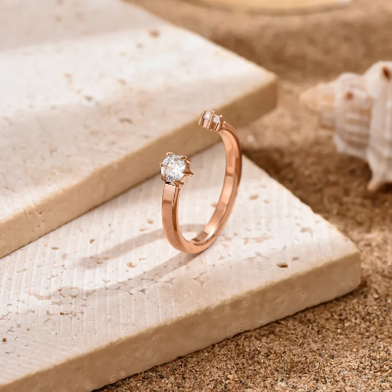 Women’s textured ring-Simple Style Solid Color Stainless Steel Plating Inlay Zircon Rose Gold Plated Open Rings