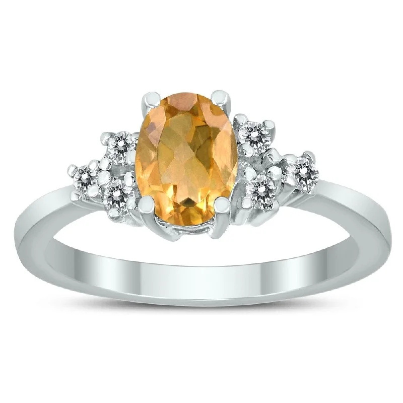 Women’s multi-band ring-7X5MM Citrine and Diamond Regal Ring in 10K White Gold