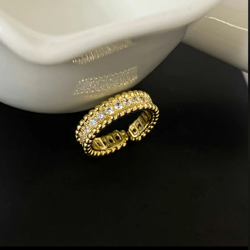 Golden Diamond-Studded Ring-Narrow Version