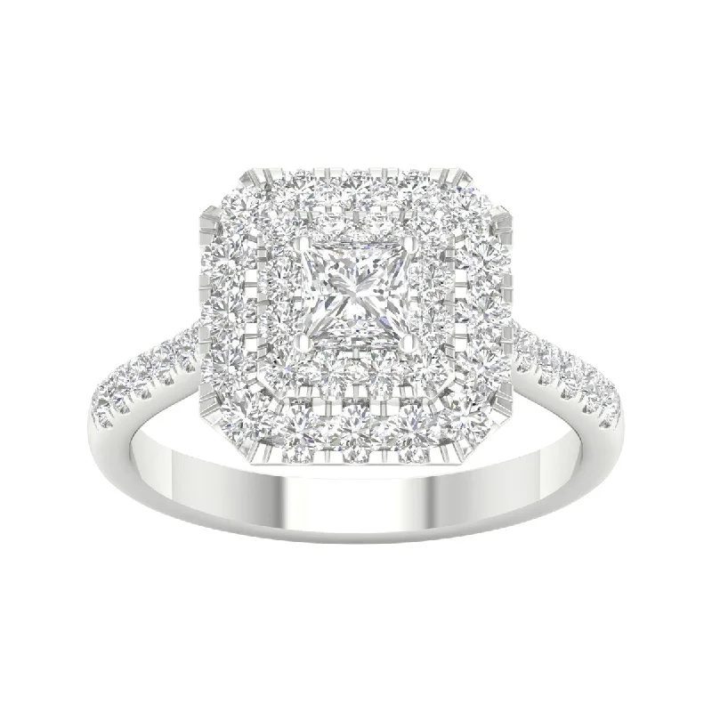 Women’s gold ring-1 3/8ct TDW Princess Cut Diamond Halo Ring in 10k Gold by De Couer