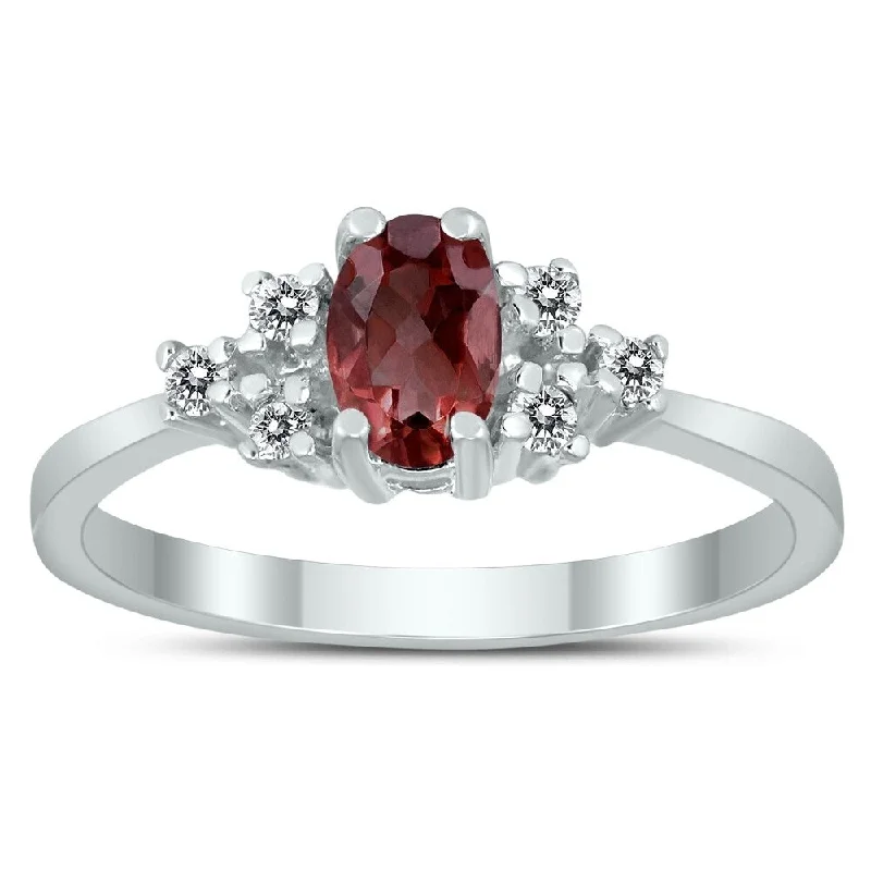 Women’s diamond ring-6X4MM Garnet and Diamond Regal Ring in 10K White Gold