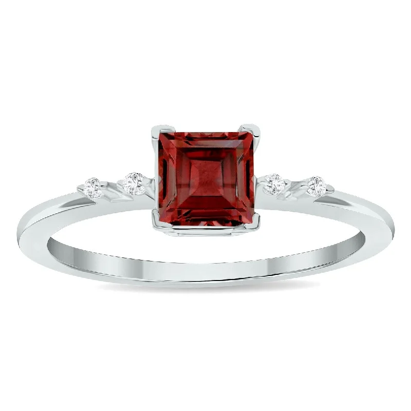 Women’s colorful gemstone ring-Women's Garnet and Diamond Sparkle Ring in 10K White Gold