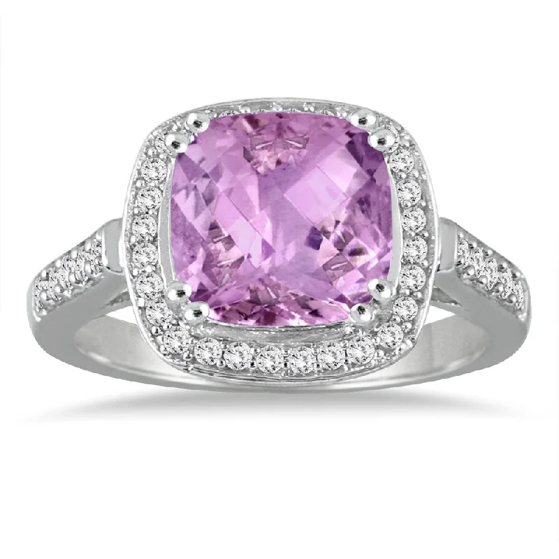 Women’s moissanite ring-3 1/2 Carat Cushion Cut Amethyst and Diamond Ring in 14K White Gold