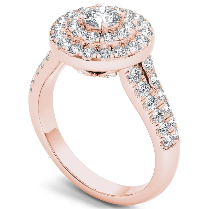 Women’s custom ring-De Couer 14k Rose Gold 1 1/4ct TDW Diamond Halo Ring - Pink