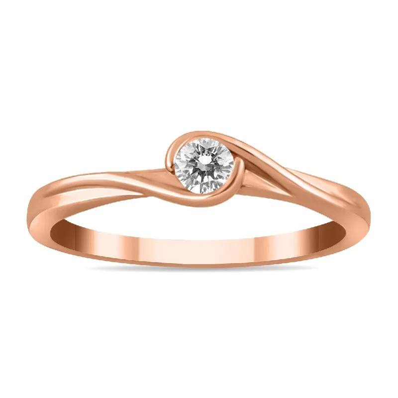 Women’s twisted gold ring-Marquee 1/6 Carat Diamond Solitaire Twist Ring in 10K Rose Gold