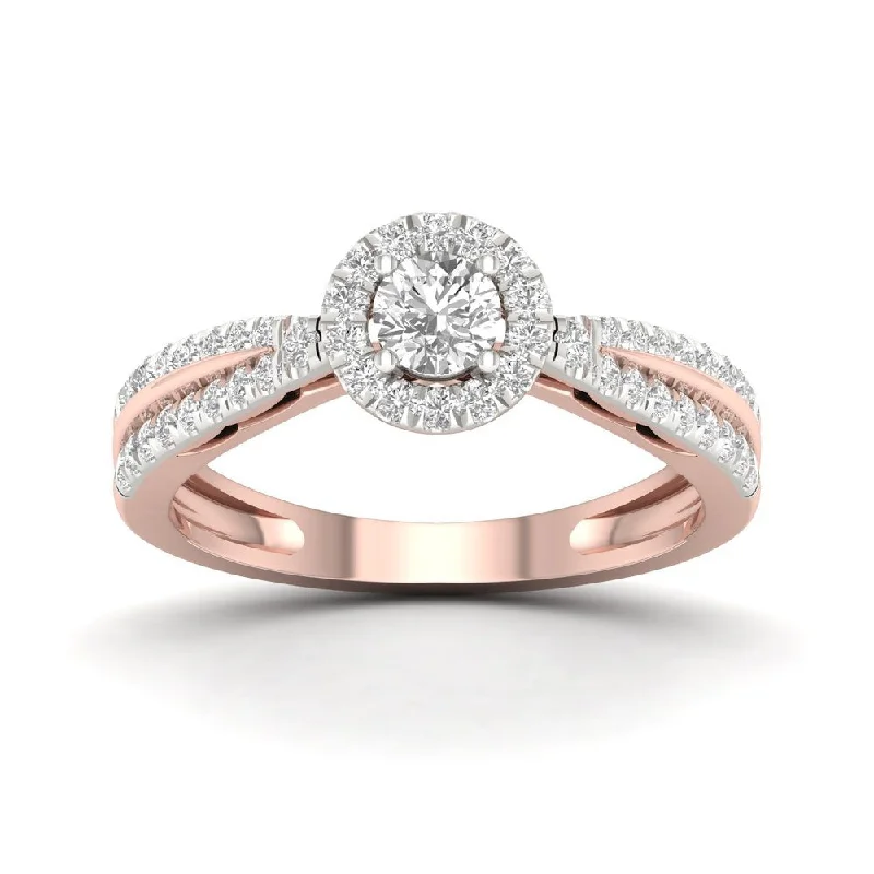 Women’s ruby engagement ring-De Couer 10k Rose Gold 1/2ct TDW Diamond Halo Ring - Pink