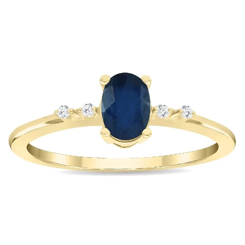 Women’s cocktail ring-Women's Oval Shaped Sapphire and Diamond Sparkle Ring in 10K Yellow Gold