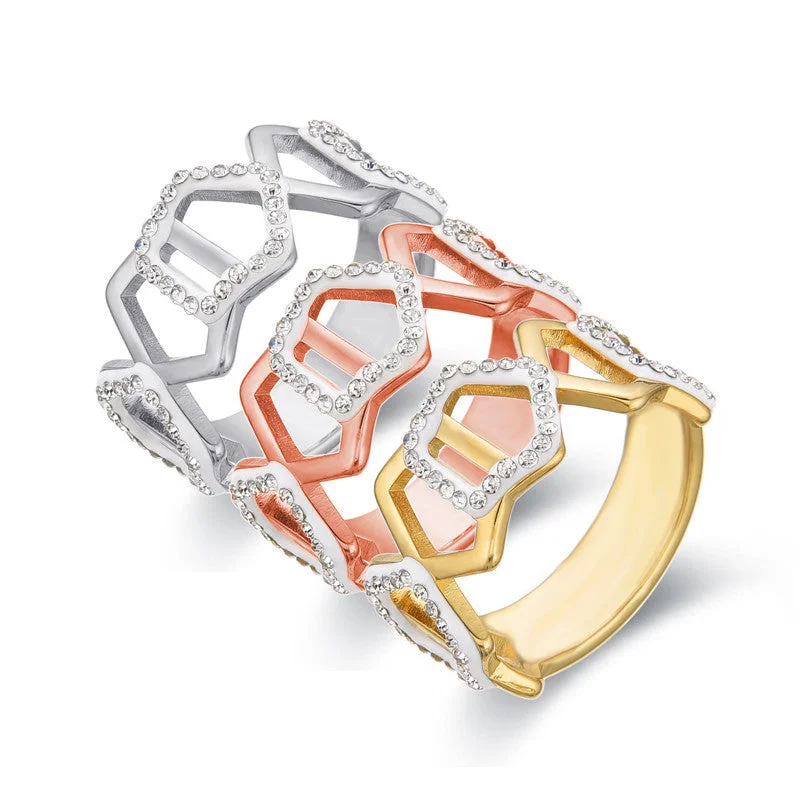 Women’s designer diamond ring-Vintage Style Pentagon Geometric Stainless Steel Rings