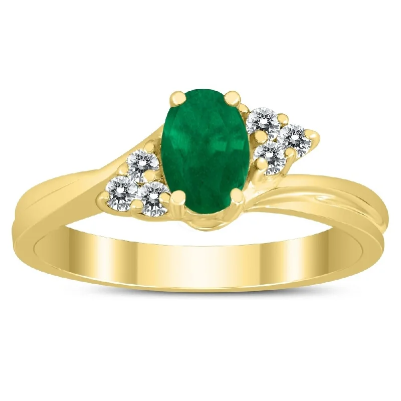 Women’s emerald ring-6X4MM Emerald and Diamond Twist Ring in 10K Yellow Gold