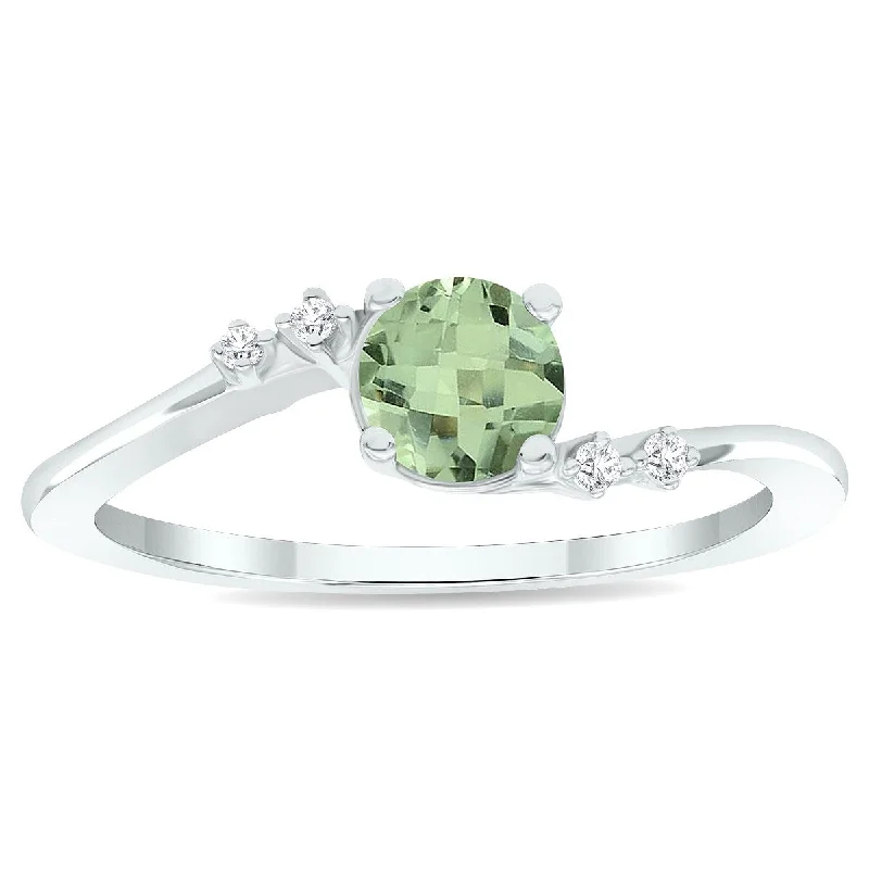 Women’s vintage diamond ring-Women's Green Amethyst and Diamond Tierra Ring in 10K White Gold