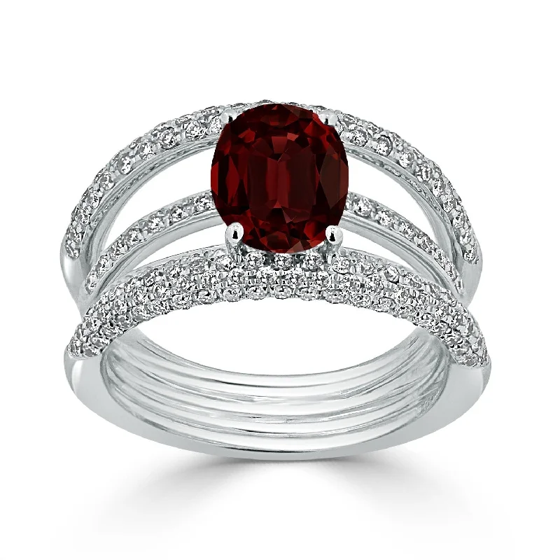 Women’s twisted ring-Auriya 2 1/2ct Oval Red Garnet and Diamond Ring 9/10ctw 18K Gold