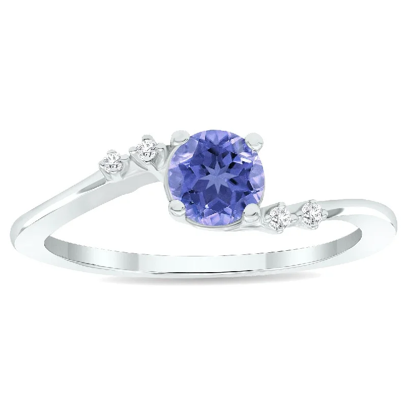 Women’s wide gemstone ring-Women's Tanzanite and Diamond Tierra Ring in 10K White Gold