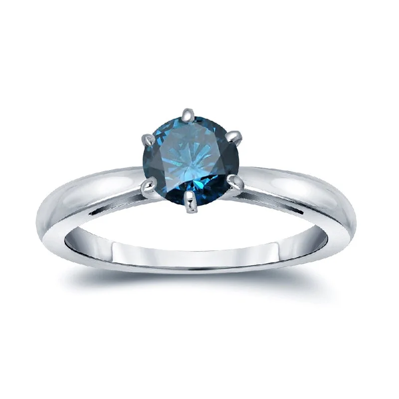 Women’s vintage diamond ring-Auriya 3/4ctw Round Solitaire Blue Diamond Ring 14k Gold 6 Prong (SI2-SI3)