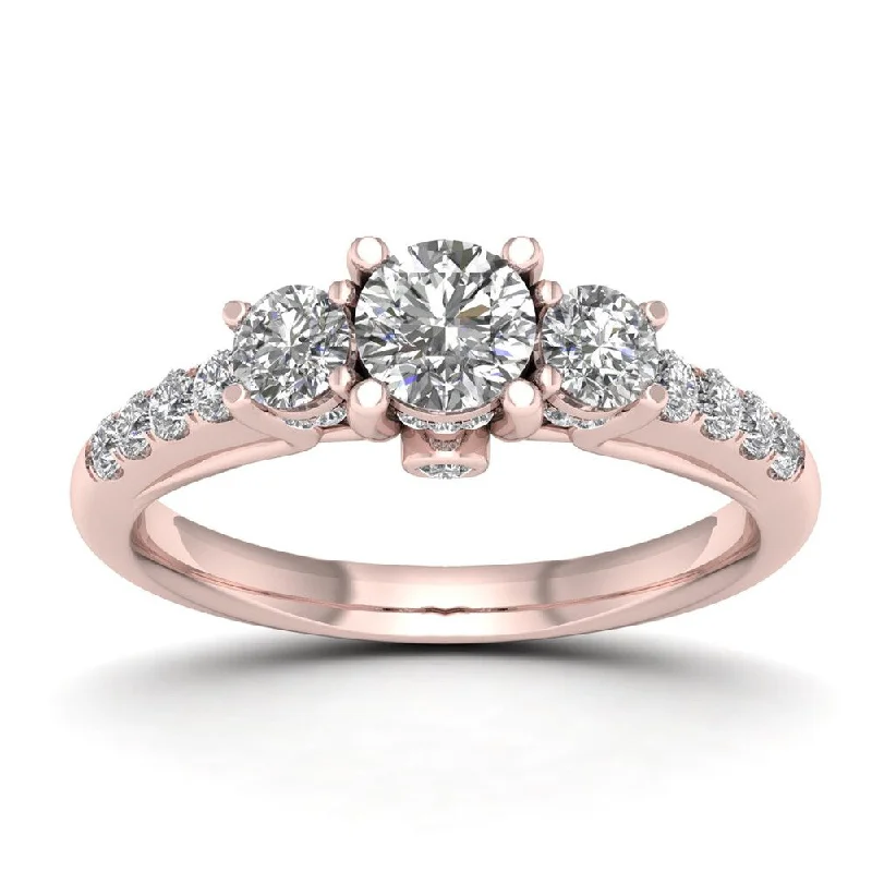 Women’s trendy ring-De Couer 1ct TDW Diamond Three-Stone Anniversary Ring (H-I, I2) - Pink