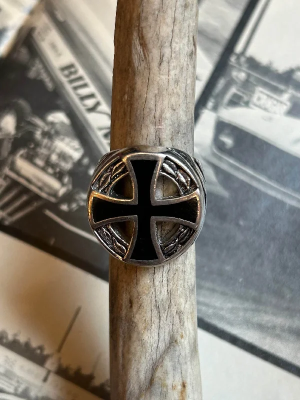 Women’s statement cocktail ring-Iron Cross Biker Ring