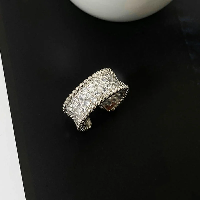 Silver Diamond-Studded Ring Wide Version