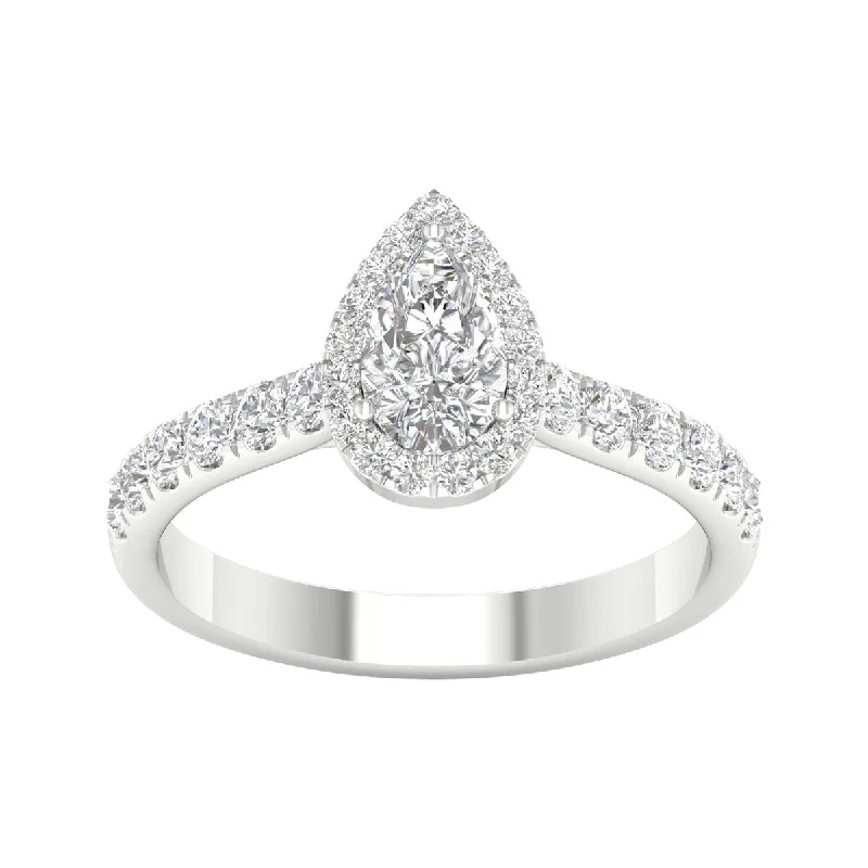 Women’s butterfly ring-1ct TDW Diamond Pear Shape Halo Ring in 10k Gold by De Couer