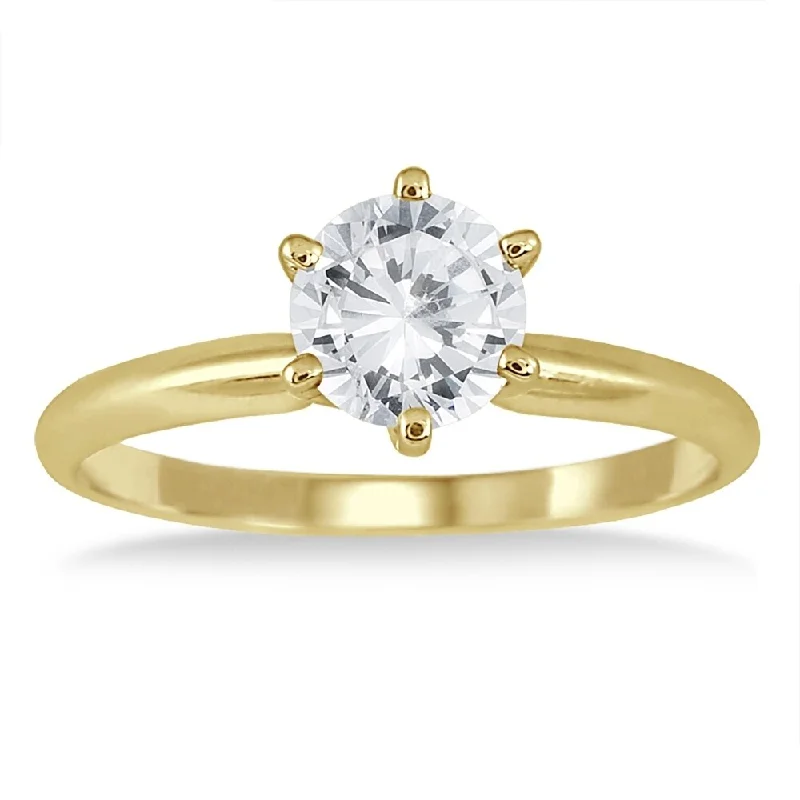 Women’s three-stone engagement ring-AGS Certified 1 Carat Diamond Solitaire Ring in 14K Yellow Gold (J-K Color, I2-I3 Clarity)