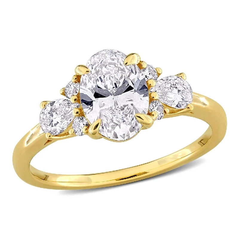 Women’s twisted gold ring-Created Forever by Miadora 1 3/4ct TW Multi-Shaped Lab-Grown Diamond Ring with Side Stones in 14k Yellow Gold