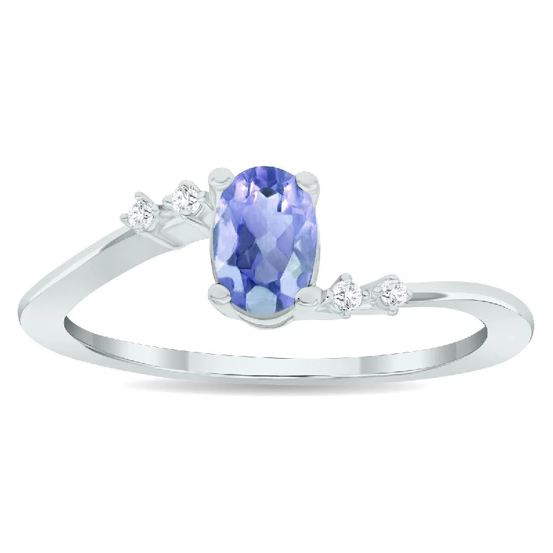 Women’s carved ring-Women's Tanzanite and Diamond Tierra Ring in 10K White Gold