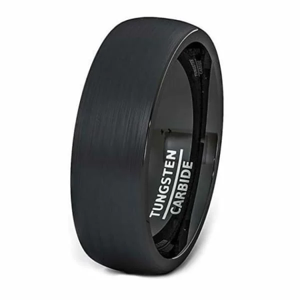 Women’s multi-stone ring-Men's Domed Black Tungsten Ring With Brushed Center - 8mm