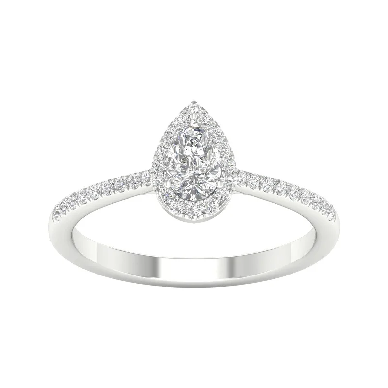 Women’s fashion ring-1/2ct TDW Diamond Pear Shape Halo Ring in 10k Gold by De Couer