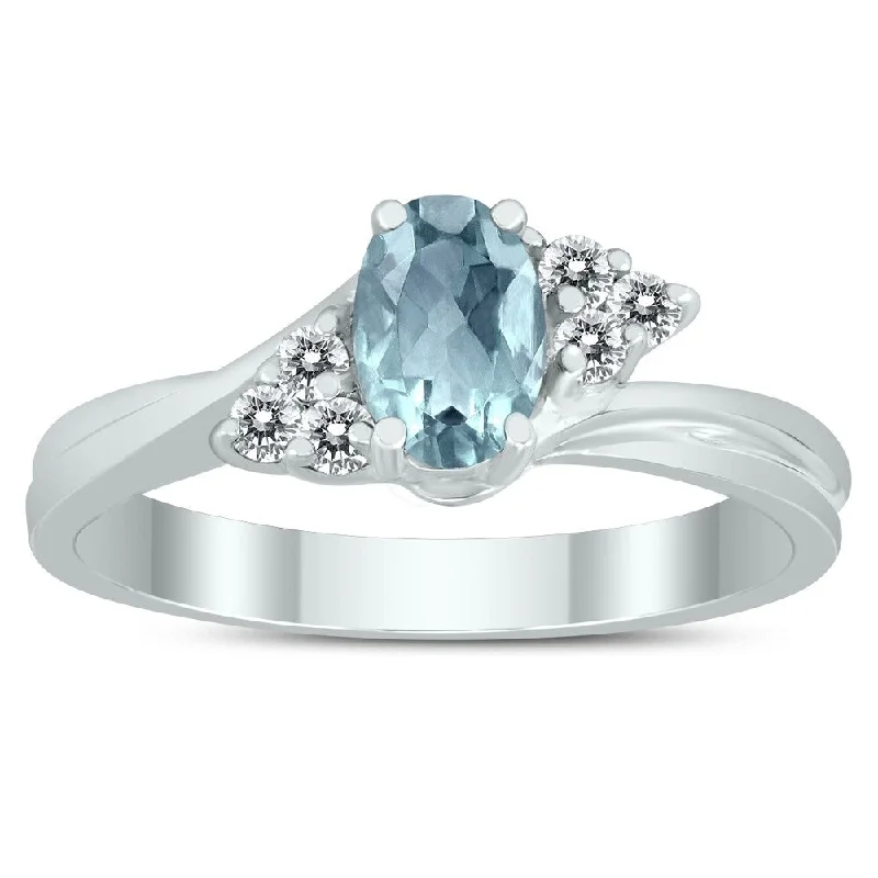 Women’s stackable rings-6X4MM Aquamarine and Diamond Twist Ring in 10K White Gold