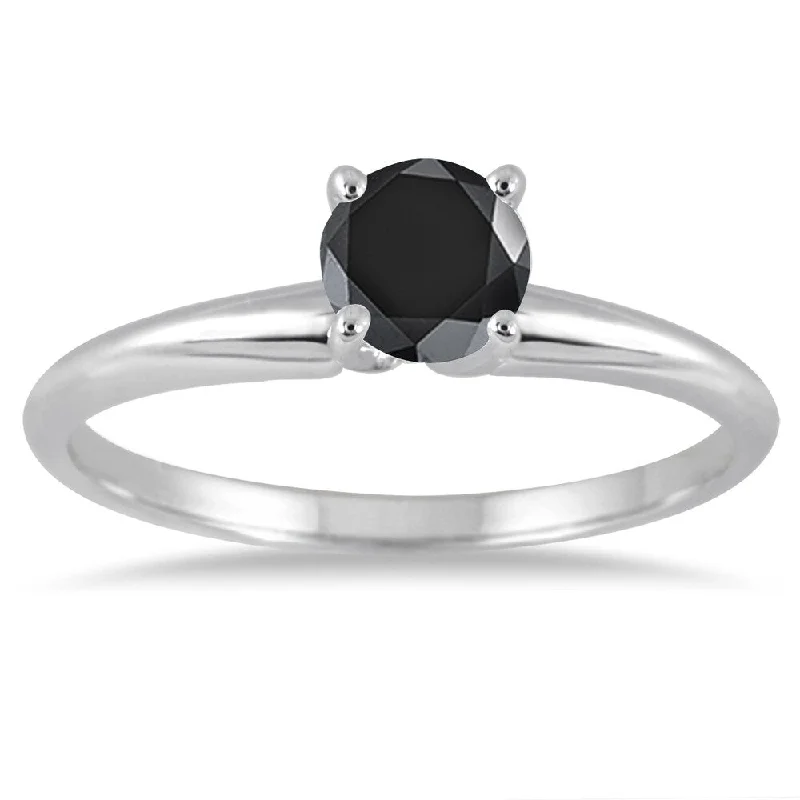 Women’s elegant engagement ring-0.33 Carat Round Black Diamond Solitaire Ring in 14k White Gold